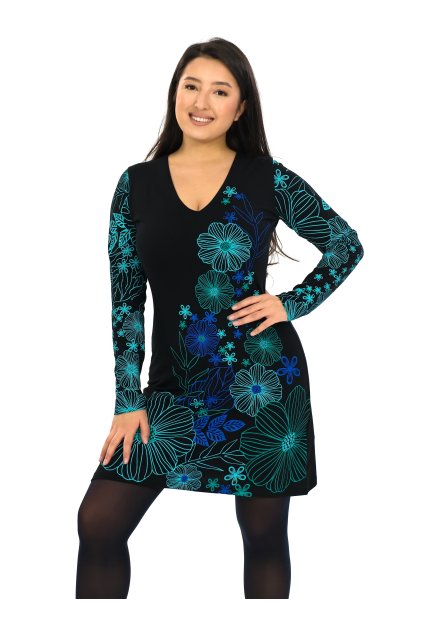 Šaty Jasmine černá s tyrkysovou a modrou (3)