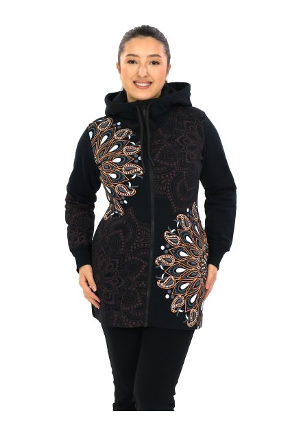 Hřejivá mikina na zip s kapucí Lila černá s béžovou (8)