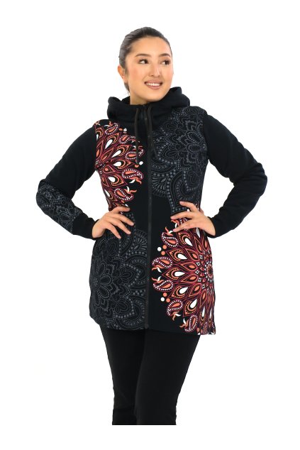 Hřejivá mikina na zip s kapucí Lila černá s oranžovou (5)