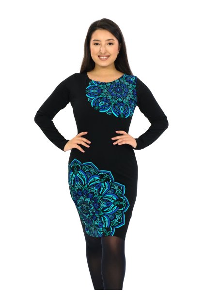 Šaty Moon černá s tyrkysovou a modrou (3)