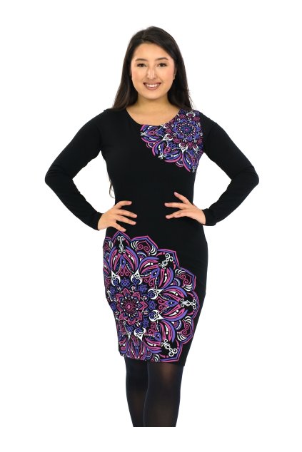 Šaty Moon černá s růžovou a fialovou (3)