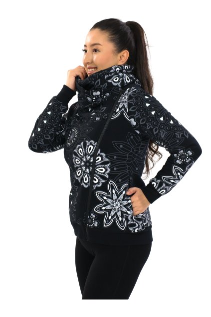 Hřejivá mikina na zip s maxi límcem Sari černá s bílou (7)