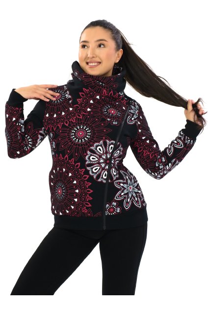 Hřejivá mikina na zip s maxi límcem Sari černá s červenou