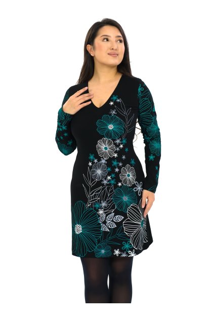 Šaty Jasmine černá s tyrkysovou