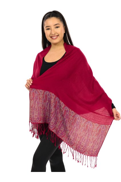 Šátek pašmína Nepal - tmavě červená