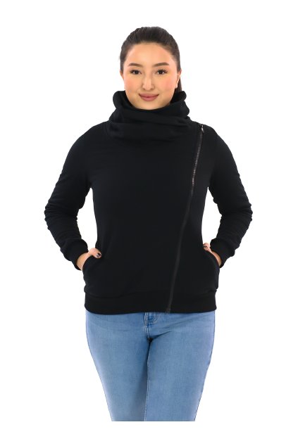Hřejivá mikina na zip s maxi límcem Plain Sari - černá