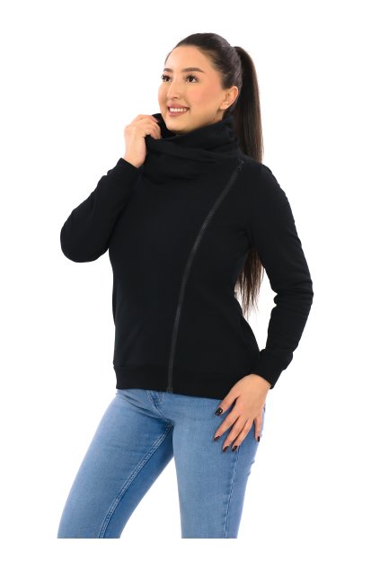 Hřejivá mikina na zip s maxi límcem Plain Sari - černá