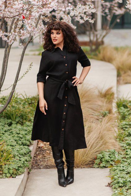 Košilové šaty Plain Shilpa černá2