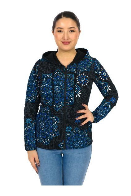 Mikina s kapucí Luana černá s tyrkysovou a modrou (3)