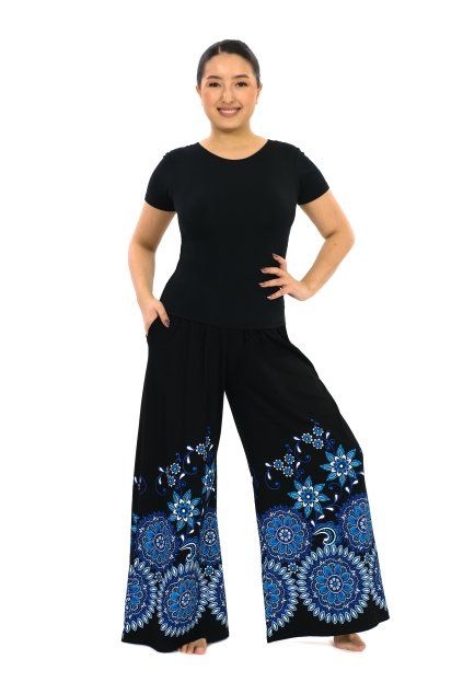 Kalhoty Samika černá s tyrkysovou a modrou (3)