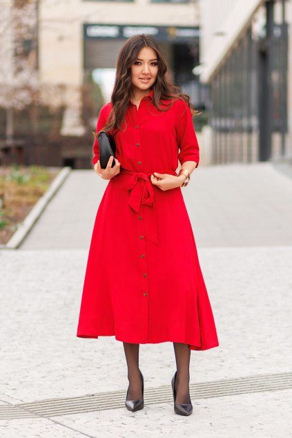 Košilové šaty Plain Shilpa červená2