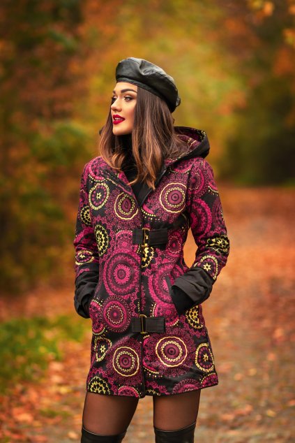 Podzimní/zimní kabát Kona - černý s růžovou