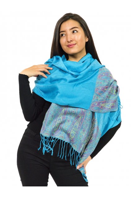 Šátek pašmína Nepal - tyrkysová