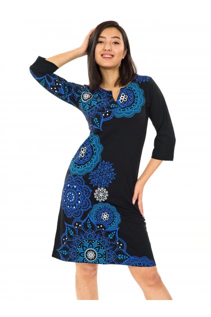 Šaty s 3/4 rukávem Ailana - černá s modrou