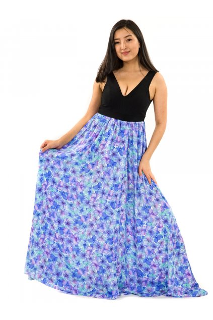 Dlouhé maxi šaty Rotuma - tyrkysová s fialovou