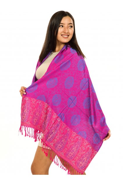 Šátek pašmína Nepal - růžová s fialovou