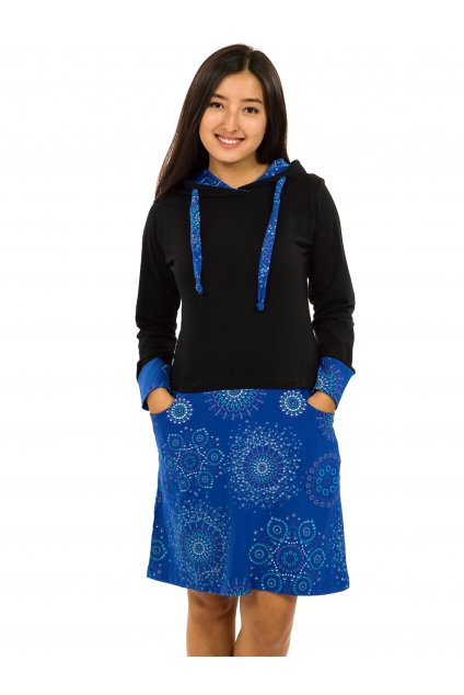 Šaty s kapucí Asma - černá s modrou