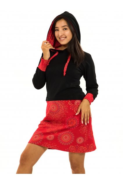 Šaty s kapucí Asma - černá s červenou