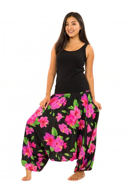 Kalhoty-šaty-top 3v1 Ibišek - černá s růžovou