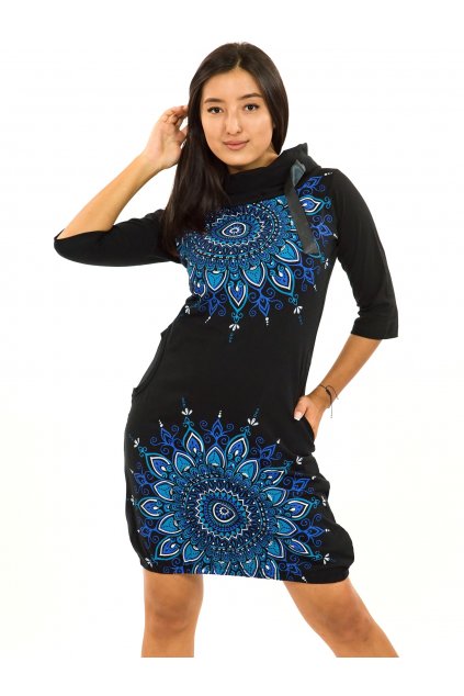 Balonové šaty s límcem Tara - černá s modrou
