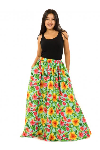 Maxi sukně s kapsami Maui - tyrkysová s barvami