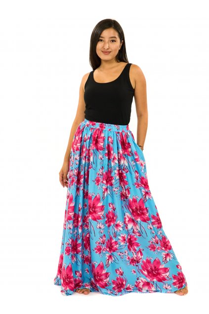 Maxi sukně s kapsami Kora - tyrkysová s růžovou