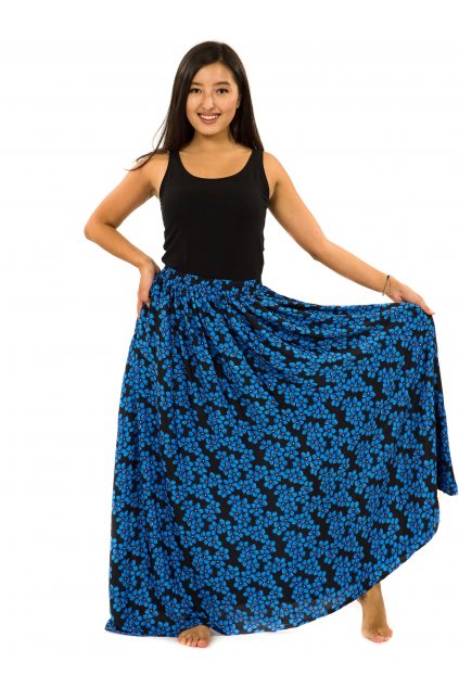 Maxi sukně s kapsami Pomněnka - černá s modrou
