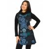 Tunika/šaty s límcem Lora - černá s modrou a tyrkysovou