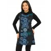 Tunika/šaty s límcem Lora - černá s modrou a tyrkysovou