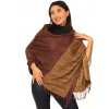 Šátek pašmína Nepal - hnědá se zlatou