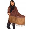 Šátek pašmína Nepal - hnědá se zlatou