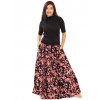 Maxi sukně  s kapsami Sakura - černá s červenou