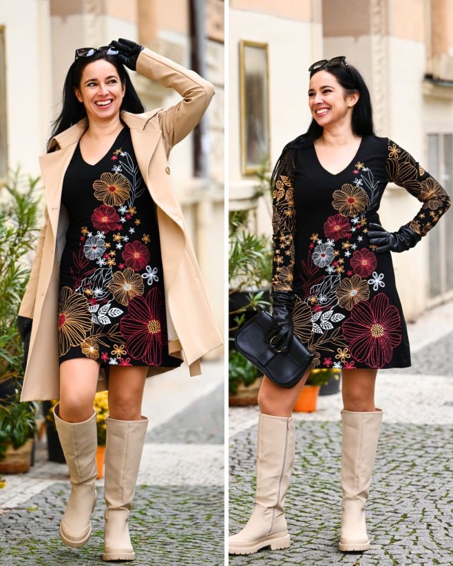 Dokonalé do poslední nitky – šaty Jasmine 💙 Černý základ, který lichotí postavě…a do toho výrazný květinový potisk, který...