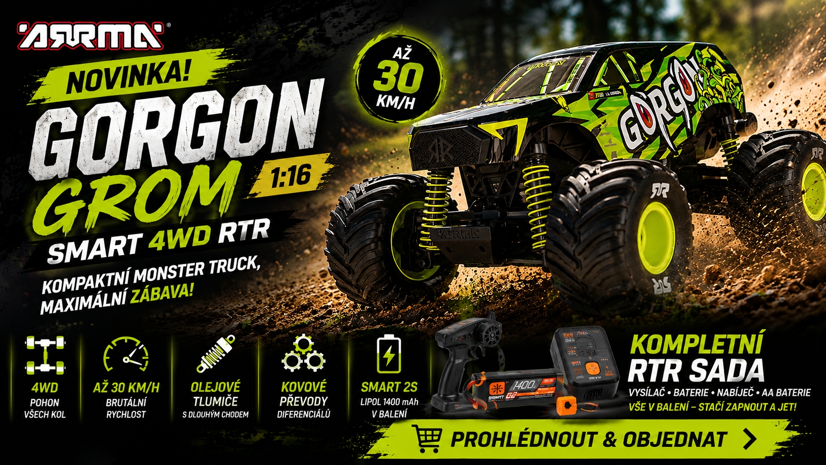 Arrma Gorgon Grom Smart 4WD RTR 1:16