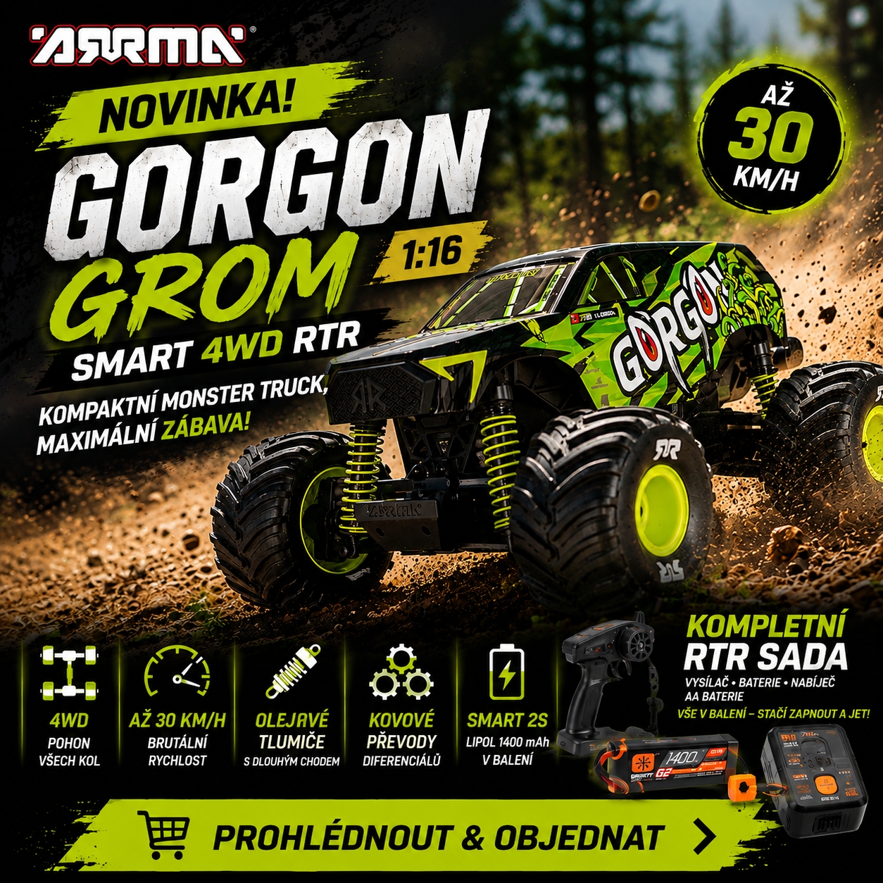 Arrma Gorgon Grom Smart 4WD RTR 1:16