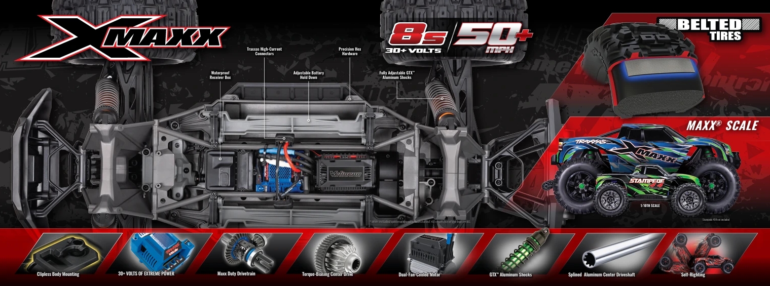 Traxxas X-Maxx 8S Belted – konstrukce a podvozek RC modelu