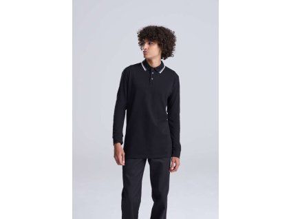 LONG SLEEVE TIPPED 100 POLO (Barva Deep Black/White, Velikost S)