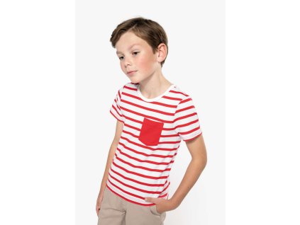 KIDS' STRIPED SHORT SLEEVE SAILOR T-SHIRT WITH POCKET
