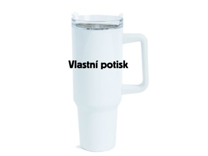 Bílý cestovní hrnek s plastovým brčkem 1200 ml