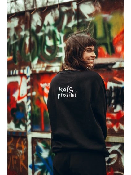 Unisex černá mikina Kafe, prosím