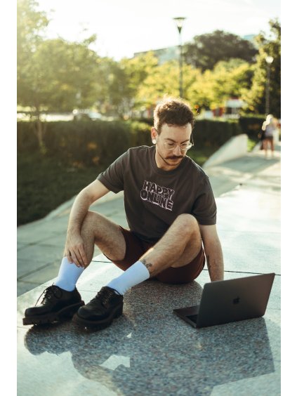 Unisex oversized šedé tričko Happy online