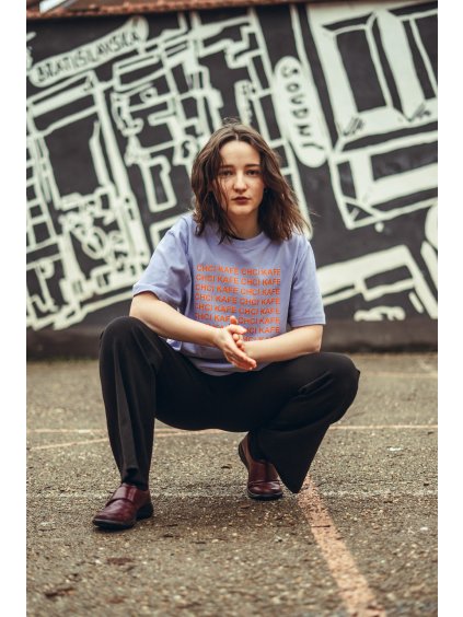 Unisex oversized fialové tričko Chci kafe