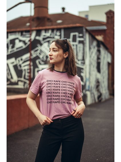 Dámské růžové tričko Chci kafe