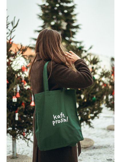 Zelená plátěná taška Kafe, prosím