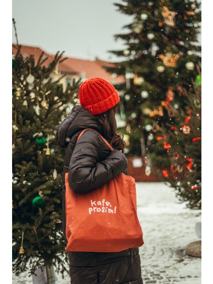 Cihlová plátěná taška Kafe, prosím