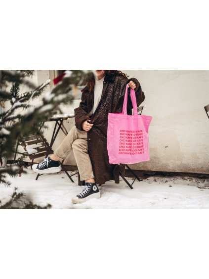 Růžová plátěná taška Chci kafe