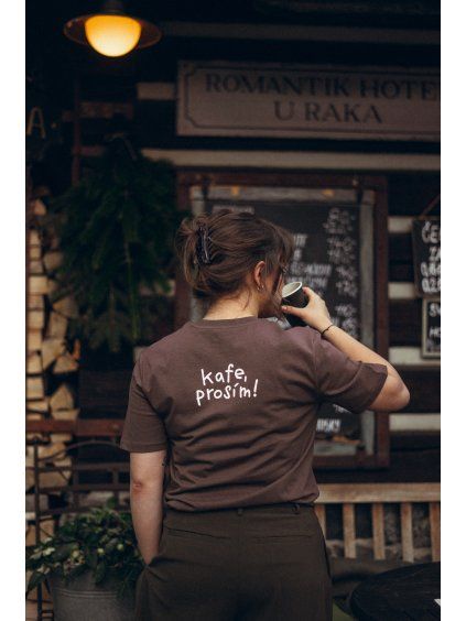 Unisex hnědé tričko Kafe, prosím