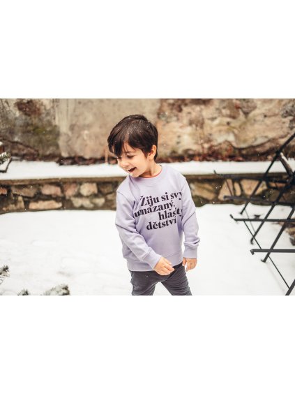 Dětská fialová mikina Umazaný dětství