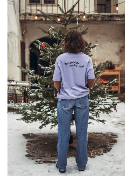 Unisex oversized fialové tričko Strašně dobrý