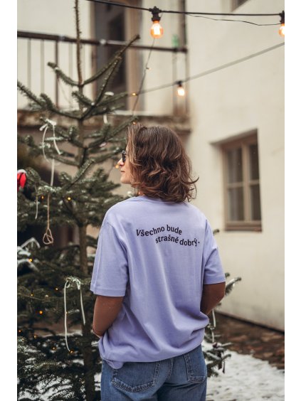 Unisex oversized fialové tričko Strašně dobrý